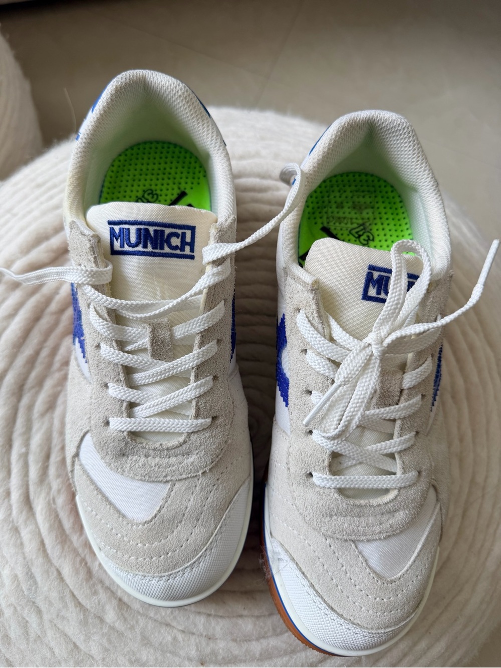 Munich Men’s Athletic Sneakers in White with Blue Accents